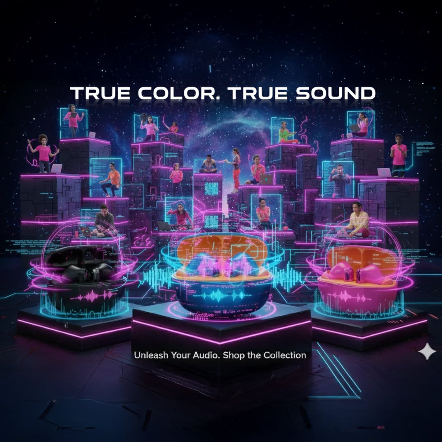 CTRL8 CMT Wireless Airdopes featuring futuristic design with vibrant colors and immersive audio experience.