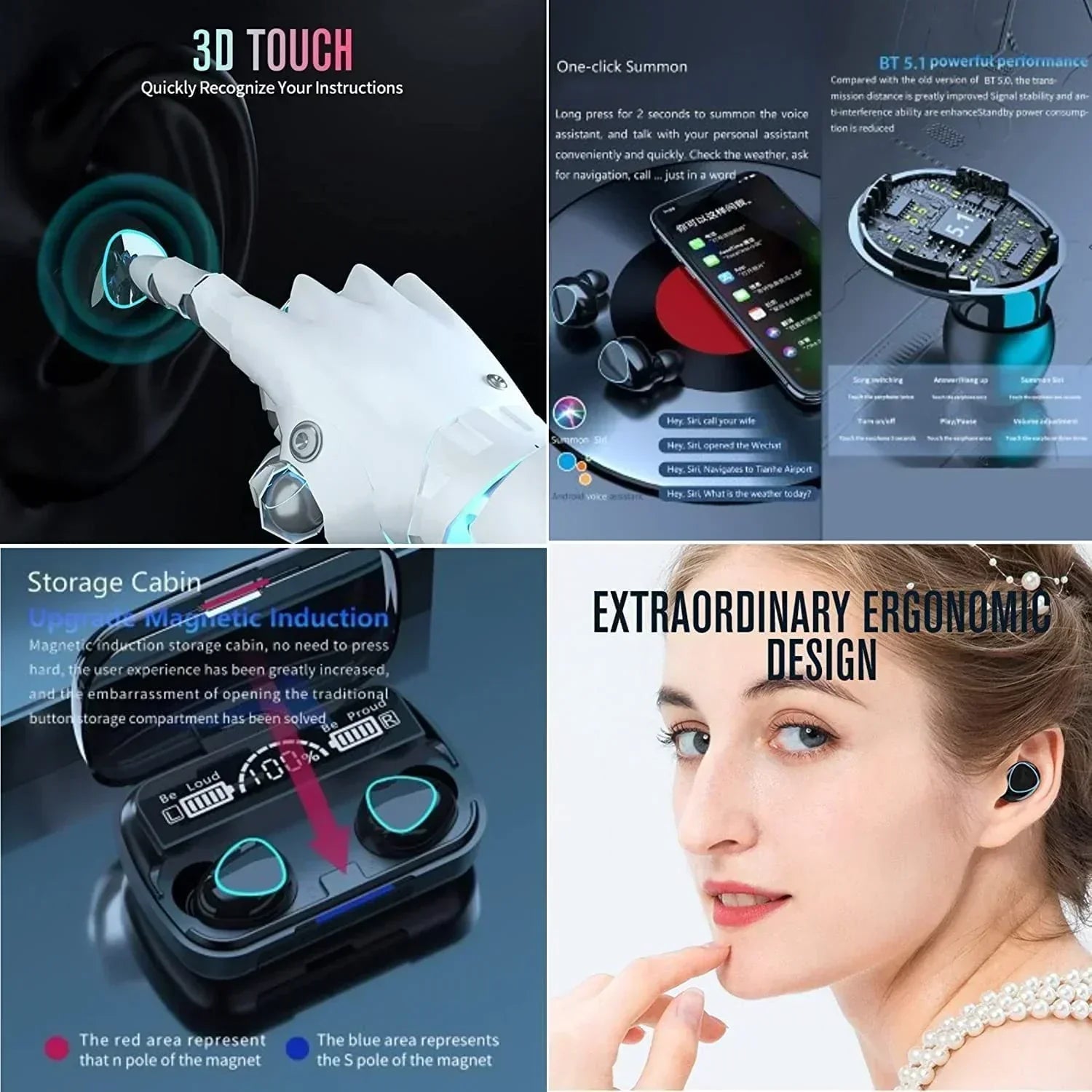CTRL8 M10 Pro true wireless earbuds featuring advanced 3D touch controls and magnetic induction storage cabin
