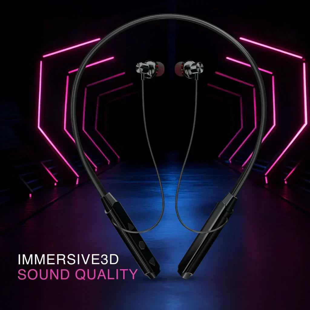 CTRL8 wireless Bluetooth neckband featuring immersive 3D sound quality and deep bass performance.