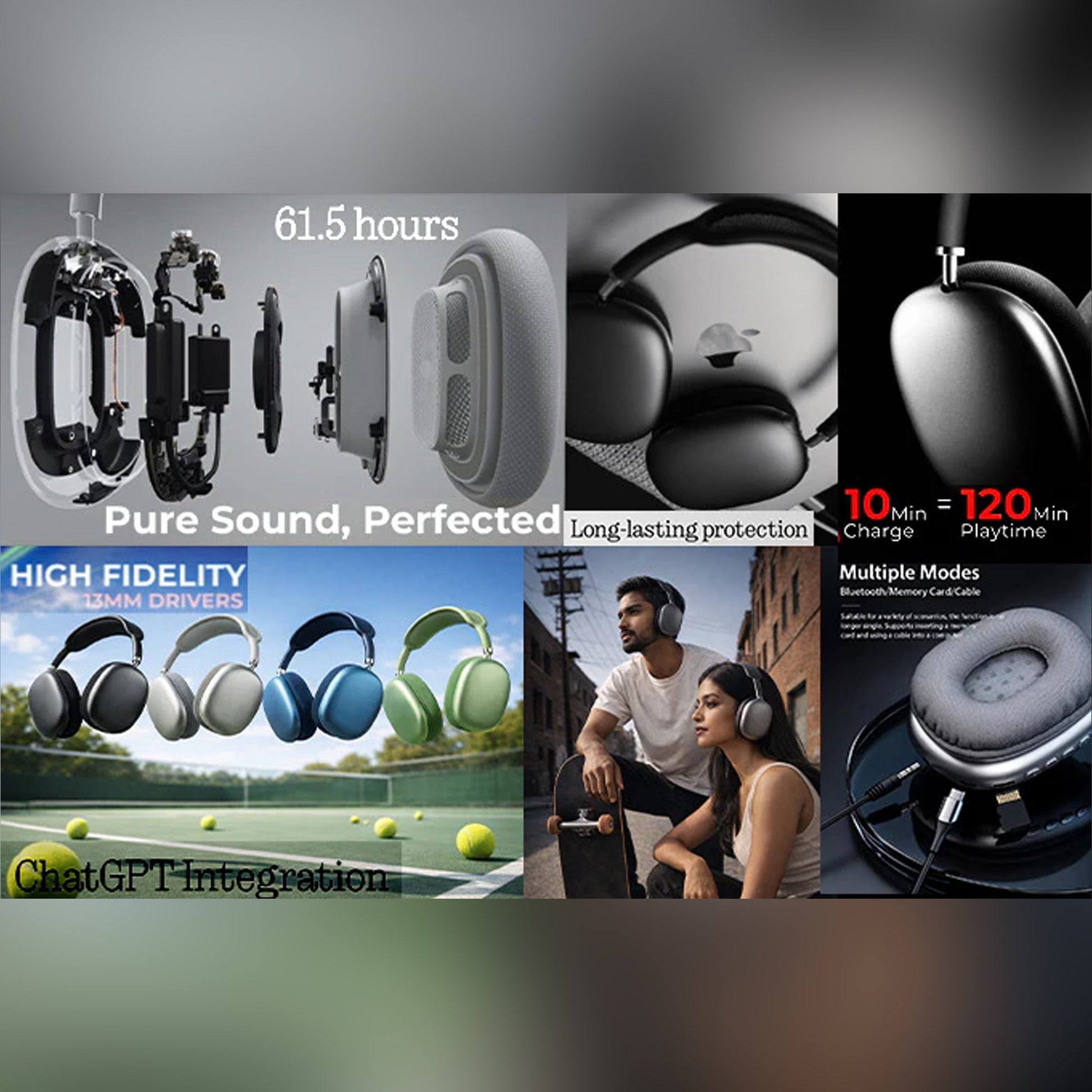 CTRL8 Bluetooth headphones featuring 61.5 hours battery life, high fidelity 13mm drivers, and multiple modes.