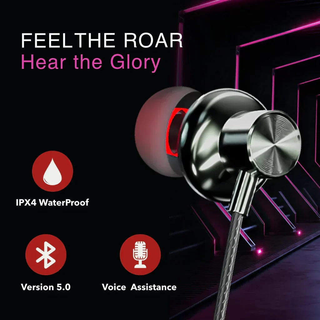 CTRL8 wireless Bluetooth neckband featuring IPX4 waterproof design, Bluetooth 5.0, and voice assistance.