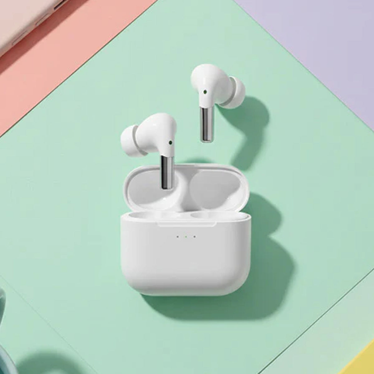 CTRL8 wireless gaming earbuds with mic featuring low latency and stylish design in white