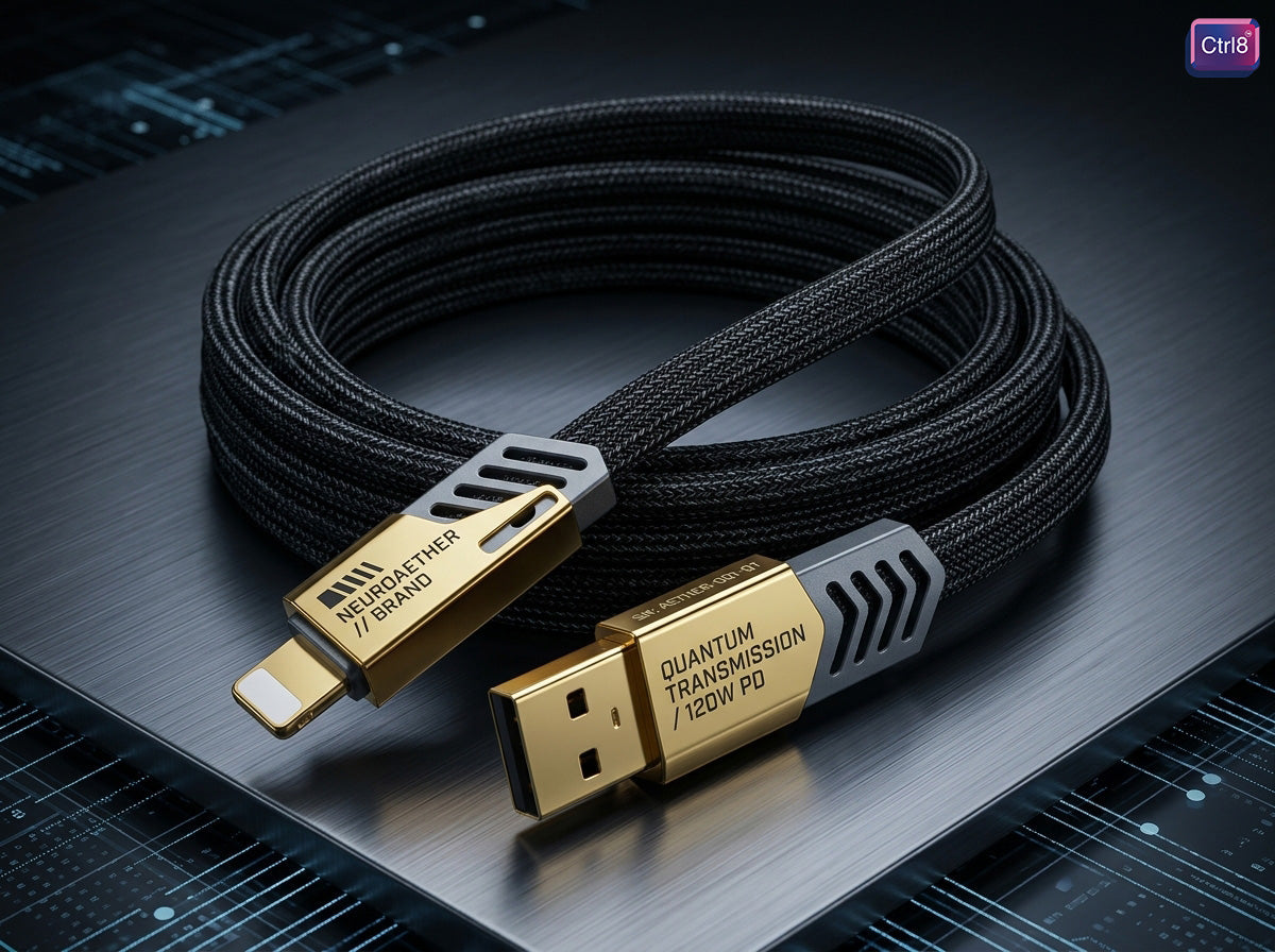 CTRL8 4-in-1 fast charging cable with Type C ports featuring braided design and 120W power delivery