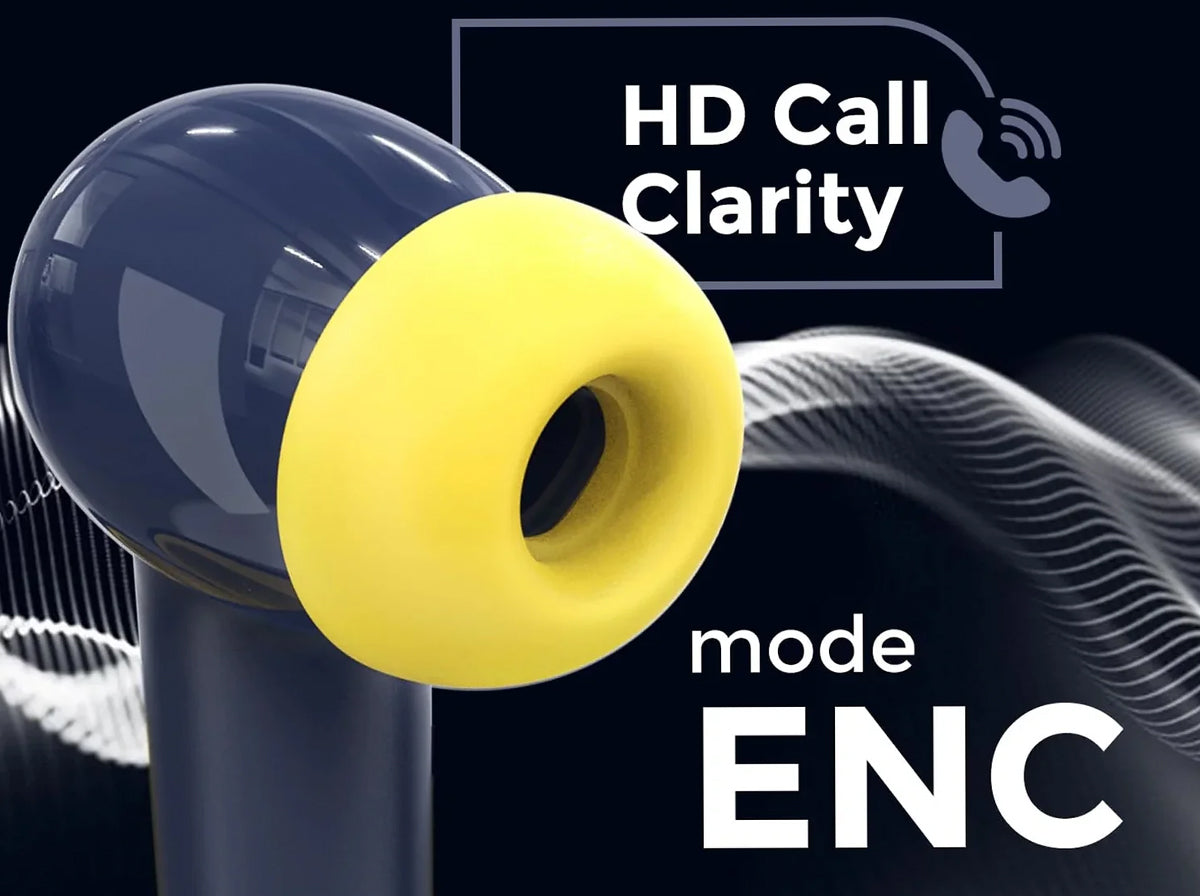 CTRL8 truly wireless earbuds featuring HD call clarity and ENC mode with vibrant blue and yellow design