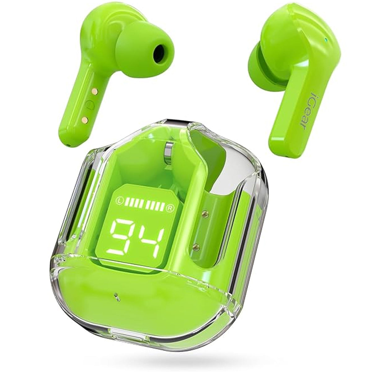 CTRL8 true wireless earbuds UB with transparent case and digital battery display in multicolour