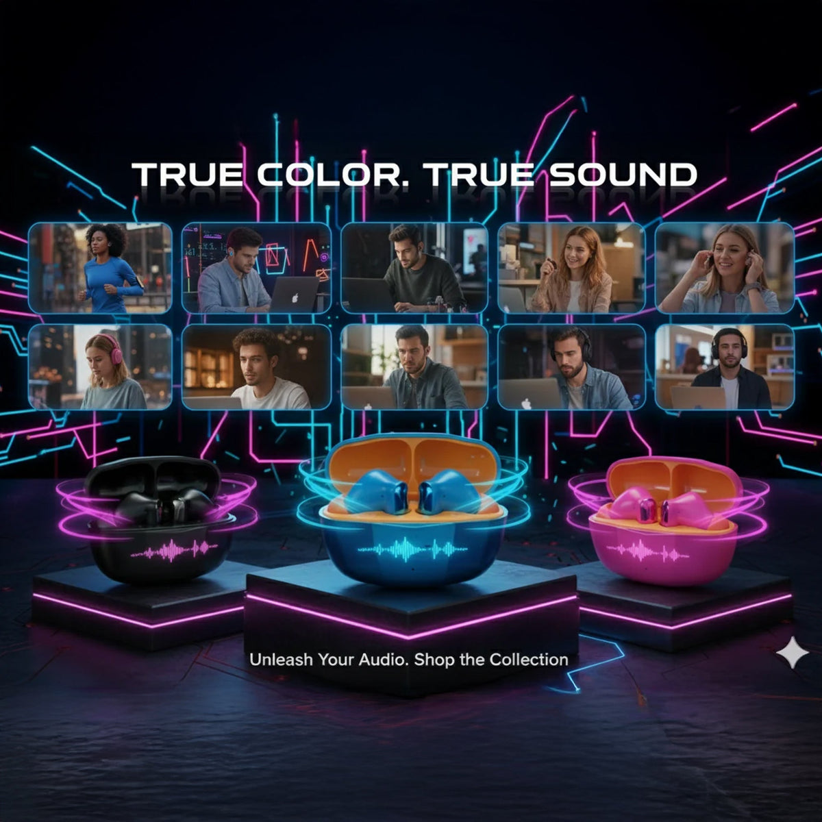 CTRL8 CMT Wireless Airdopes showcasing vibrant designs with HD sound and immersive audio experience.