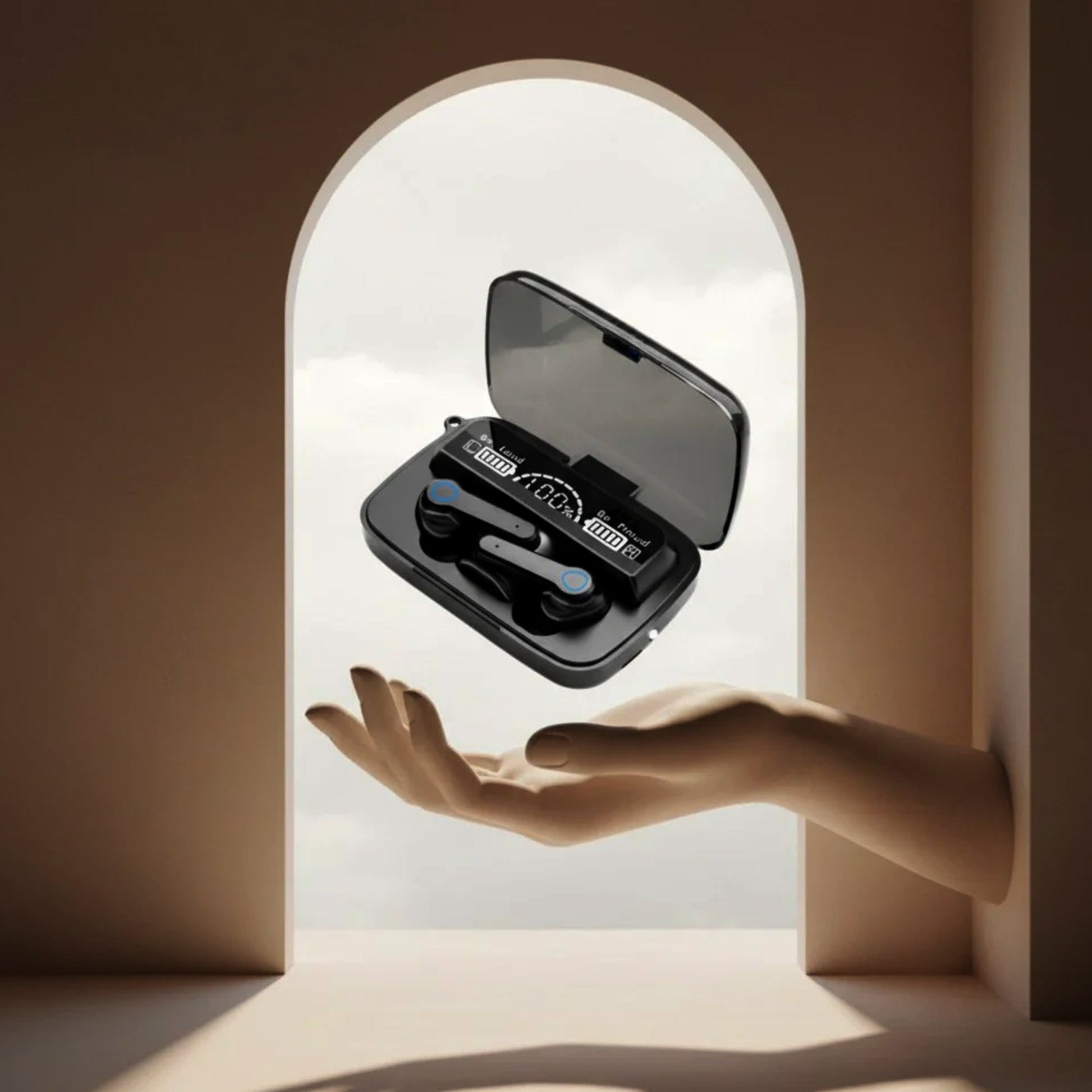 CTRL8 UltraBass M19 true wireless gaming earbuds featuring LED display and charging case design