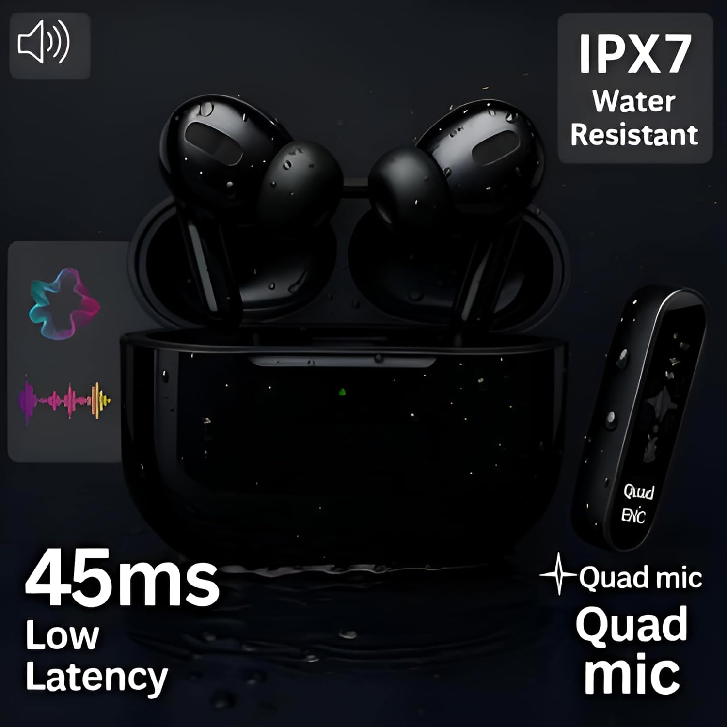 CTRL8 Wireless Airpods Pro 2-UB true wireless earbuds featuring IPX7 water resistance, quad mic, and 45ms low latency