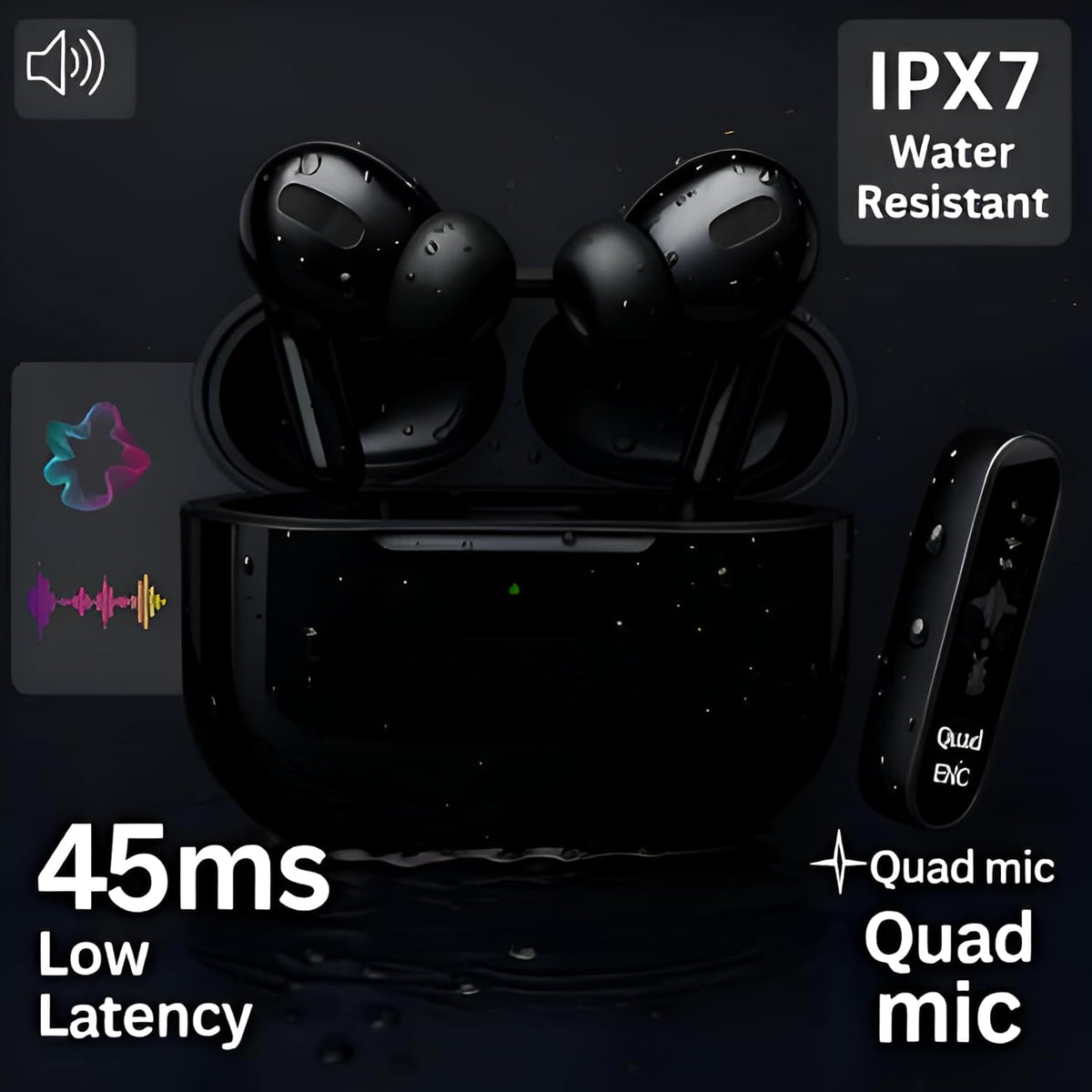 CTRL8 Wireless Airpods Pro 2-UB true wireless earbuds featuring IPX7 water resistance, quad mic, and 45ms low latency