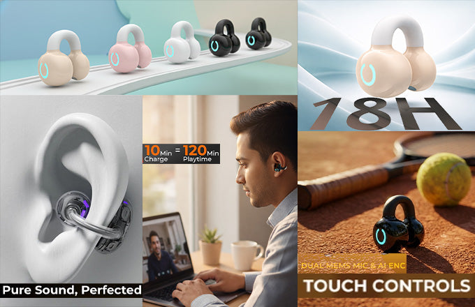 CTRL8 bone conduction single ear clip featuring 18-hour battery life and touch controls