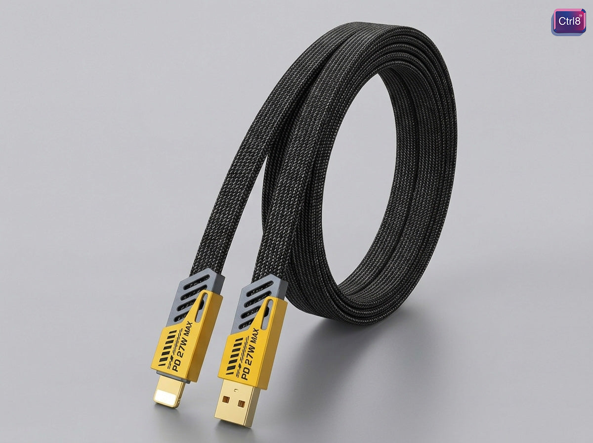 CTRL8 4-in-1 fast charging cable with Type C ports and braided design in black