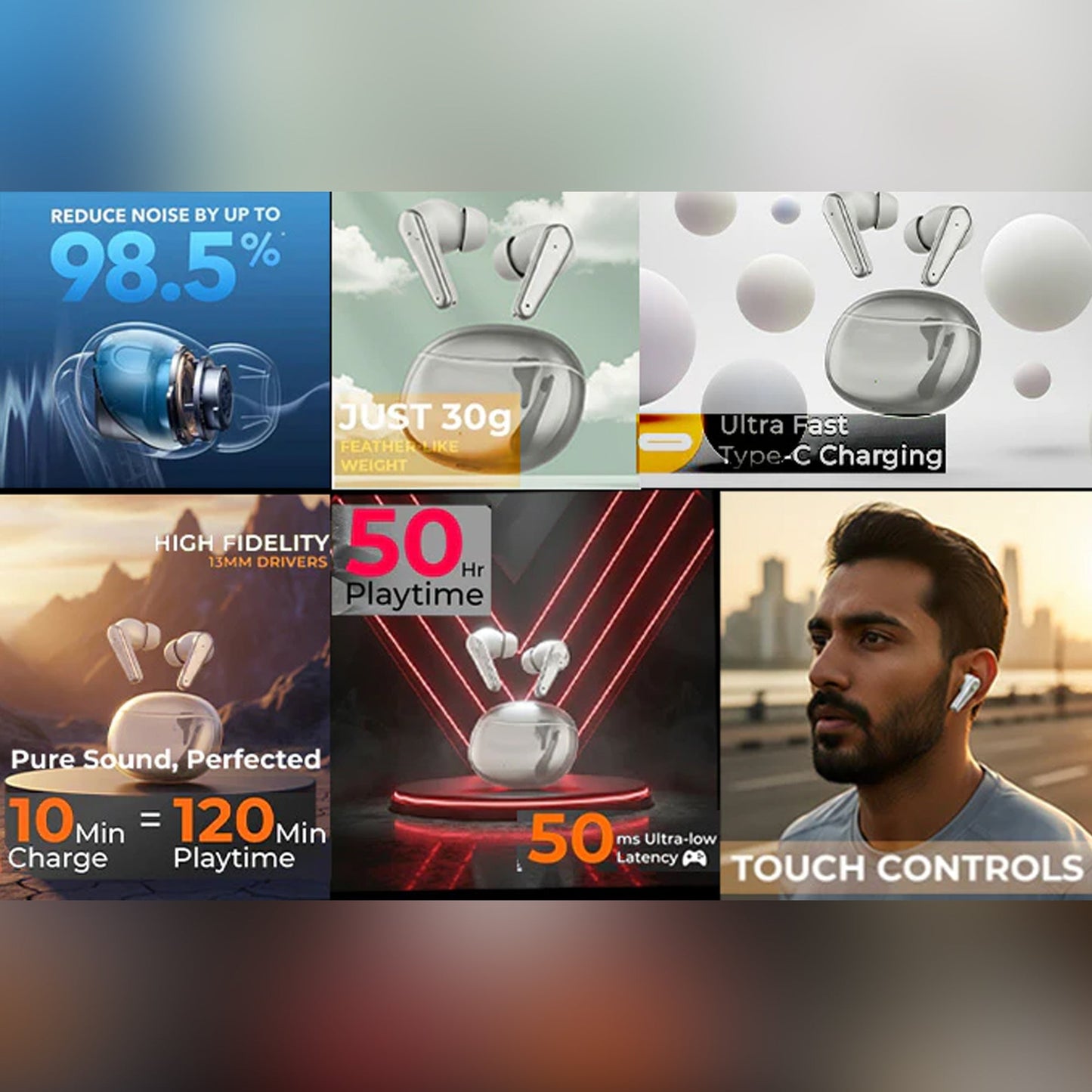 CTRL8 Pro Sound true wireless Bluetooth earbuds featuring touch controls, ultra-low latency, and 50-hour playtime