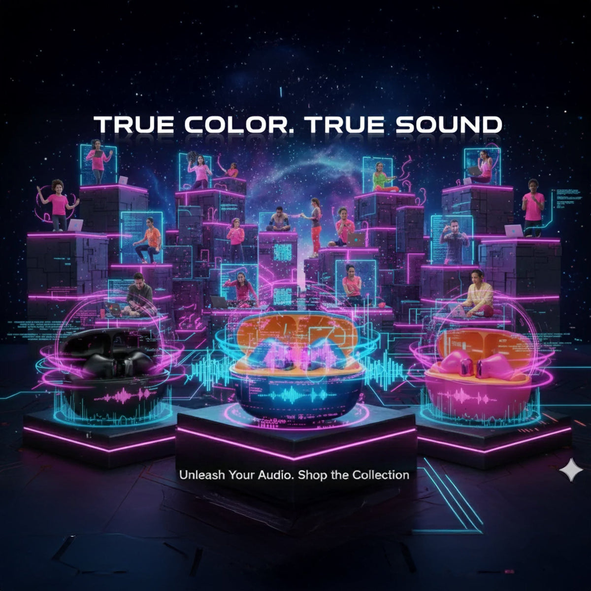 CTRL8 CMT Wireless Airdopes featuring futuristic design with vibrant colors and immersive audio experience.
