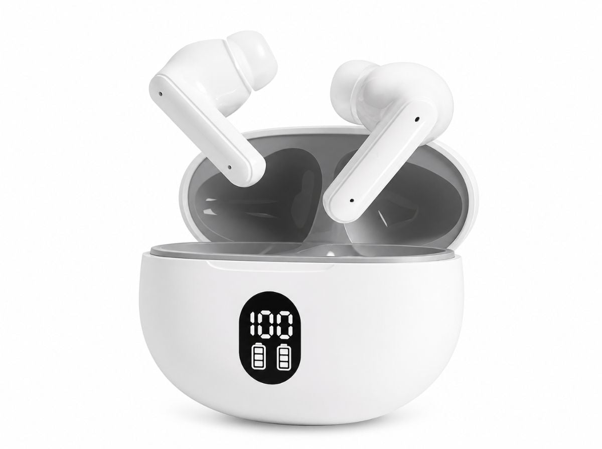 CTRL8 Yo2 Ultra Pro Earbuds-II true wireless earbuds with digital battery display in white