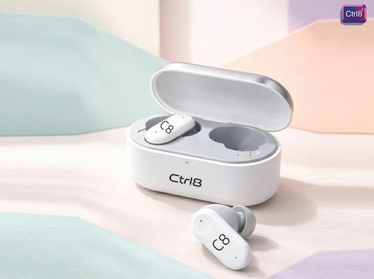 CTRL8 2R true wireless stereo earbuds with sleek design and charging case in white