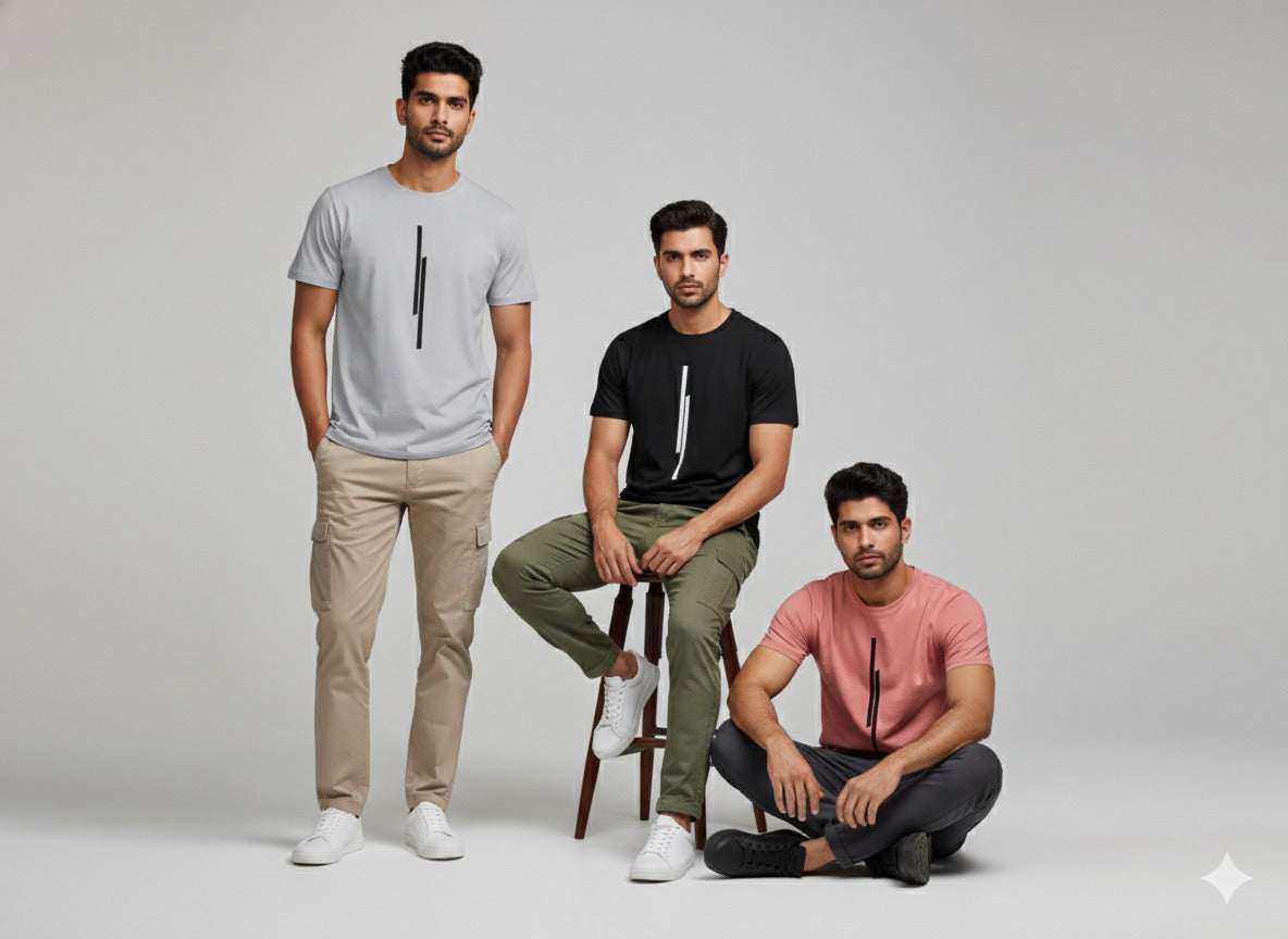 Men's Round Neck Graphic Printed T-Shirts Combo Pack of 3-US